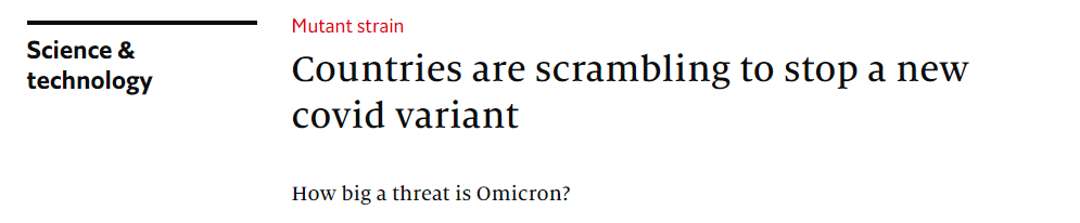 The Economist headline on Omicron